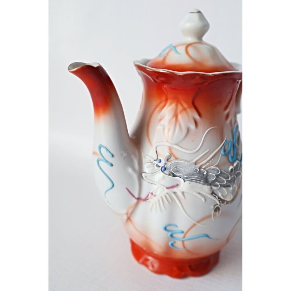 Vintage Moriage Dragon Ware Teapot Sugar Bowl Creamer 6 Demi Tasse Cups & Saucer - Picture 9 of 10